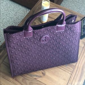 Tory Burch quilted tote, plum
